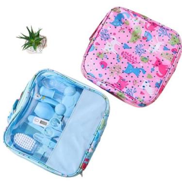Imagem de Kit Higiene Cuidados Saúde Bebê Azul Bolsa Zíper Termômetro Incluso - 