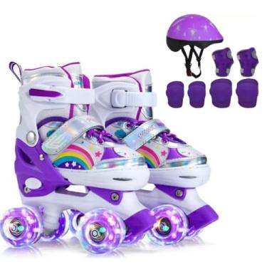 Imagem de Patins 4 Rodas Rosa/Roxo Com Luz De Led E Glitter Com Kit Proteção Roxo Tam 27-31