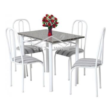 Imagem de Mesa De Jantar C/ 4 Cadeiras Granito Madri 1.00m Aço Branca - Quality