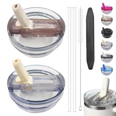 Imagem de Pacote com 2 tampas de canudo destacável de 1,134 g para Stanley Quencher ProTour, à prova de vazamento para tampa Stanley de substituição, à prova de derramamento, reutilizável, compatível com copo