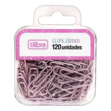 Imagem de Clips Glitter Pink Tilibra 28mm Blister Com 120 Unidades