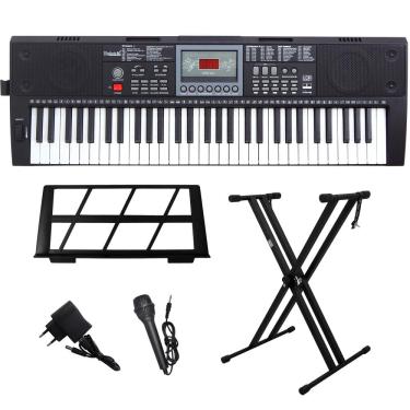 Imagem de Kit Teclado Musical Portátil 61 Teclas Rhythmic 80 Bluetooth com Suporte em X