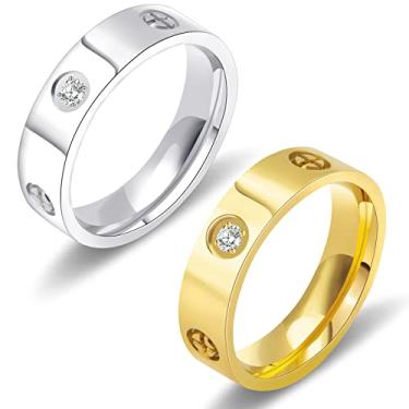 Imagem de AmorArtSky Anel de amor de ouro 18k anéis de prata: anel da amizade com design de parafuso incrustado zircônia cúbica aço inoxidável alianças de compromisso de casamento joias dia das mães presentes de aniversário para mulheres, tamanho 6-10, 6 7 8 9 10, Metal, Zircônia cúbica