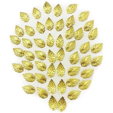 Imagem de BETITETO 50 peças de pingentes de padrão de folha, enfeites de contas de folha de latão banhado com orifício para fazer grampos de cabelo, grampos, pentes, pulseiras, brinco, artesanato DIY, Latão