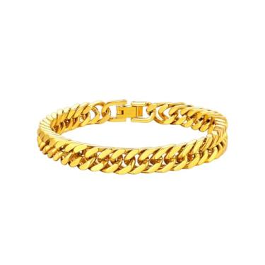 Imagem de ChainsHouse Pulseira de aço inoxidável Franco Link, 8 mm/12 mm/17 mm de largura, 19 cm/21 cm/22 cm, pulseiras de corrente banhadas a ouro 18 K para homens e mulheres, enviar caixa