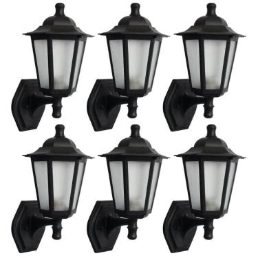 Imagem de Kit 6 Arandelas Coloniais de Parede Luminária Externa Grega Preta Jardim Fachada