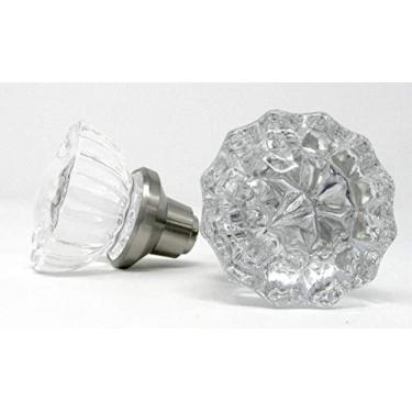 Imagem de Rousso's Reproductions 2 puxadores (1 par) puxadores e eixos de vidro de cristal de depressão. Réplica perfeita dos puxadores antigos populares intercambiáveis com ferragens de porta antigas (níquel