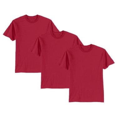 Imagem de Kit 3 Camiseta Masculina Lisa Algodão Básica - Basic Fashion, M, Verme