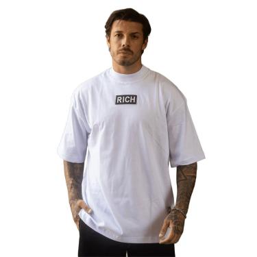 Imagem de Camiseta Oversized Gola Alta Black White Streetwear Confortavel Masculina Branco-Masculino