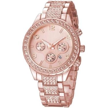 Imagem de Relógios de diamante masculino e feminino relógio de quartzo calendário ouro rosa prata aço inoxidável, rose gold, 40mm