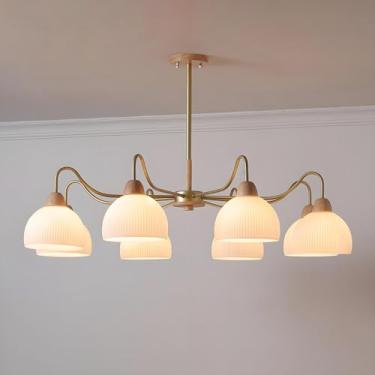 Imagem de Lustre de vidro para mesa de jantar com cúpula de vidro branco canelado, luzes pendentes E27, lustres suspensos para sala de jantar, quarto, sala de estar, luminárias de teto