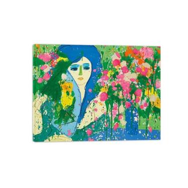 Imagem de Walasse Ting Poster - Impressão em tela famosa - reprodução - arte de parede para decoração moderna de sala de estar (Eu amo flor de cerejeira) 80 x 105 cm-31 x 41 pol tela embrulhada