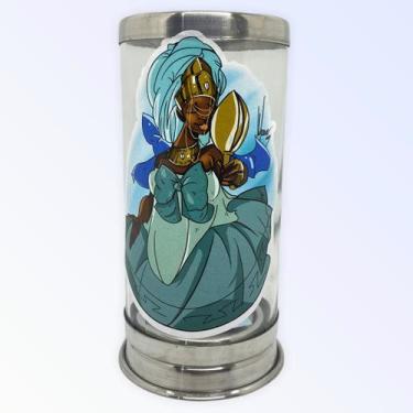 Imagem de Suporte para vela 7 dias 18 cm Oxum azul vidro e alumínio - Lua Mistic