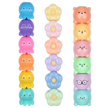 Imagem de Tofficu 3 conjuntos de marcadores de desenho animado, flor de polvo, em forma de urso, empilháveis, kawaii, ponta de cinzel, marcador pastel, canetas fluorescentes para desenho, pintura