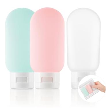 Imagem de Kit Frascos para Viagem 60ml Com Estojo Transparente 3 Peças Porta Shampoo Sabonete Creme Antivazamento Compacto Reutilizável Fácil de Usar Seguro Cosméticos