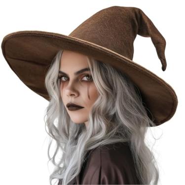Imagem de gagift world Chapéu de bruxa, chapéu de feiticeiro de 45,7 cm, acessórios de cosplay para festa à fantasia de Halloween, baile de máscaras, carnaval, Marrom, G