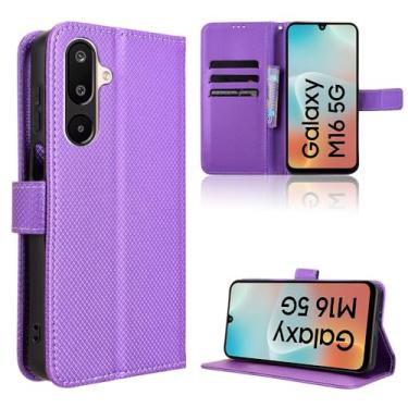 Imagem de Capa de couro compatível com Samsung Galaxy M16 5G, capa flip de couro PU compatível com Samsung SM-E166P/DS Galaxy F16 5G / SM-M166P/DS capa roxa
