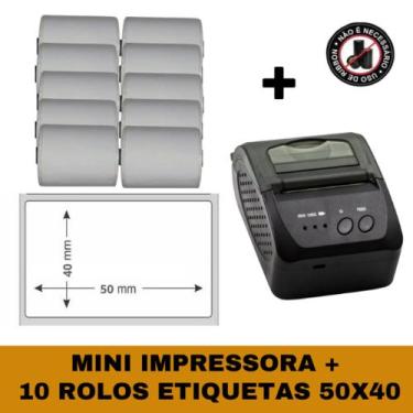 Imagem de Mini Impressora Bluetooth + 10 Rolos Etiqueta Adesiva 58x40 - TITANNET