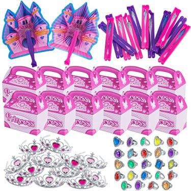 Imagem de Engraçados chapéus de festa para princesas - lembrancinhas de festa - conjunto de 72 peças - Tiaras, fãs de princesas, caixas de lembranças e anéis de princesa