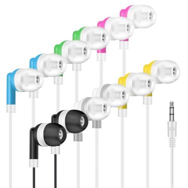 Imagem de YFSFQS Fones de ouvido infantis a granel para sala de aula, pacote com 100, fones de ouvido com fio para biblioteca escolar, 3,5 mm, multicoloridos, atacado, para Chromebook Laptop PC (6 cores)