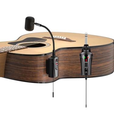 Imagem de ACEMIC Microfone sem fio para guitarra acústica, microfone portátil UHF sem fio com clipe para instrumento musical com transmissor e receptor de 6,35 mm, para músicos, professores, apresentações de