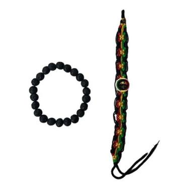 Imagem de Kit 2 Pulseiras Pedra Vulcânica 8 mm + Jamaica Colorida - META ATACADO