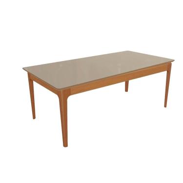 Imagem de Mesa Multiuso Cozinha Mira Madeira Maciça c/ Tampo Madeirado c/ Vidro 200x100cm Carvalh...