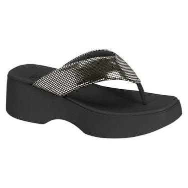 Imagem de Sandália Anabela Moleca 5503105 Salto 5cm, Preto, Prata, 37