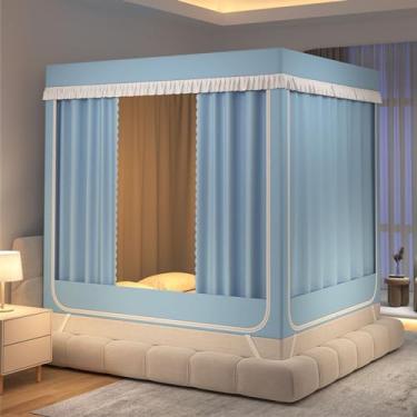 Imagem de Mosquiteiro, rede mosquiteira blackout à prova de queda, barraca para cama, barraca para cama de privacidade blackout, adequada para quarto, dormitório/azul/200 x 220 x 170 cm