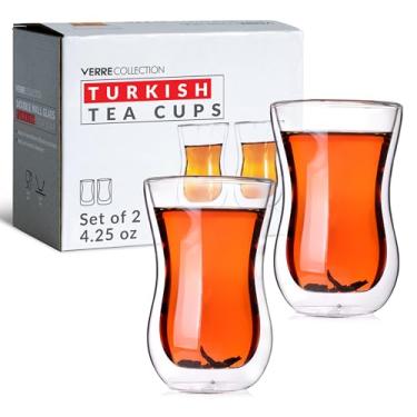 Imagem de Verre Collection Copos de chá turco de parede dupla, conjunto de 2, copos de 120 g, copos para bebidas quentes, copos de chá ideais. Copos de vidro isolados para chá, copos de vidro térmico isolados,