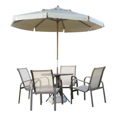 Imagem de Conj Mesa+4 Cadeiras Em Alumínio+Ombrelone 2m Café Com Leite
