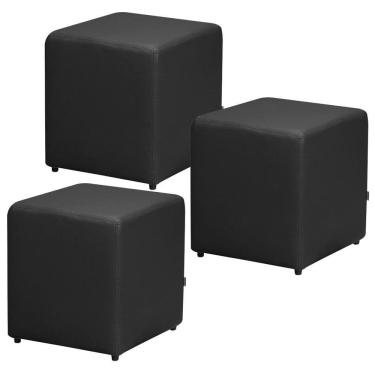 Imagem de Kit 03 Puffs Quadrado L02 Corino Preto
