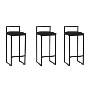 Imagem de Kit 3 Banquetas Industriais Em Aço Preta Assento Preto Preto