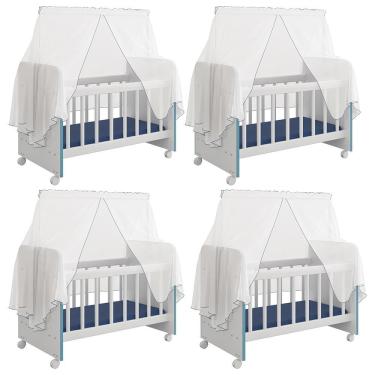 Imagem de Kit 4 Berços Para Boneca Brinquedo Infantil Branco Azul