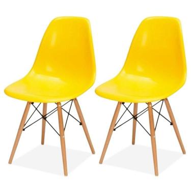 Imagem de Kit 2 Cadeiras Eiffel Charles Eames Amarelo Com Pés Madeira