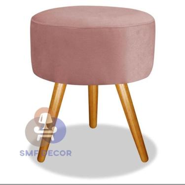 Imagem de Puff Redondo Pés Palito Veludo Rosa Nude Smf Decor
