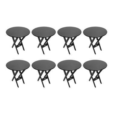 Imagem de Kit 8 Mesas Dobráveis De Madeira Redonda 70cm Preta - Cor: Preto