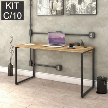 Imagem de Kit Com 10 Escrivaninhas Kuadra 135Cm Estilo Industrial Compace Carvalho/Preto