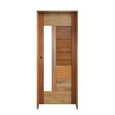 Imagem de Kit Porta De Madeira Pivotante 210X72Cm Batente 14Cm Fechadura 803 Rolete Externa 3B Com Visor Cedro