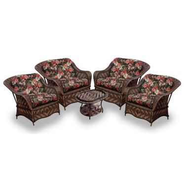 Imagem de Conjunto De Poltronas Fibra Sintética Naja - 4 Poltronas + 1 Mesa Centro - Tecido Maui Preto