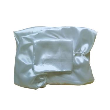 Imagem de Jogo De Cama Cetim Solteiro 2 Peças Lençol Elástico + Fronha Antifrizz 2 Abas Branco