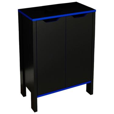 Imagem de Armario Baixo Multiuso 2 Portas Me4164 Preto Azul Tecno Mobili Preto Azul