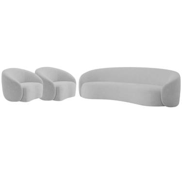 Imagem de Kit Sofá 3 Lugares 200cm E 2 Poltronas Orgânica Luxo Amore Linho Cinza