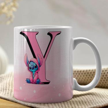 Imagem de Caneca De Porcelana Stitch Letras A-z 325ml Rosa Y
