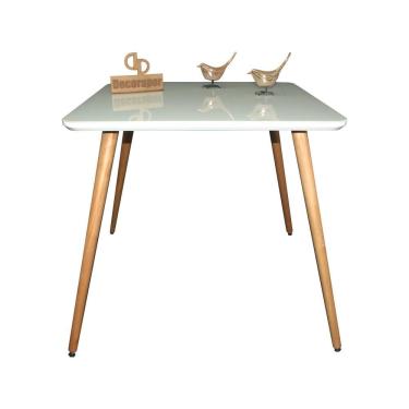 Imagem de Mesa Jantar Pés Palitos Tampo Quadrado Vidro Laqueado 70cm Off White