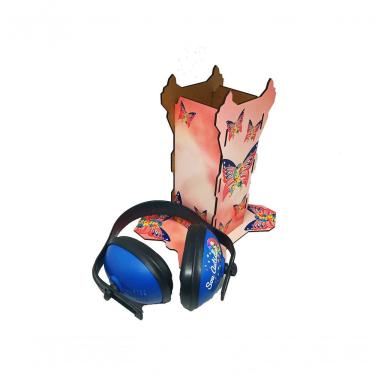 Imagem de Suporte Para Abafador De Ruidos Borboletas Rosas Com Abafador Azul