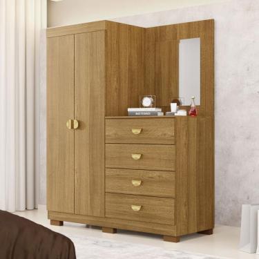 Imagem de Cômoda Roupeiro Com Espelho 2 Portas 4 Gavetas Cristal - Nature Nature