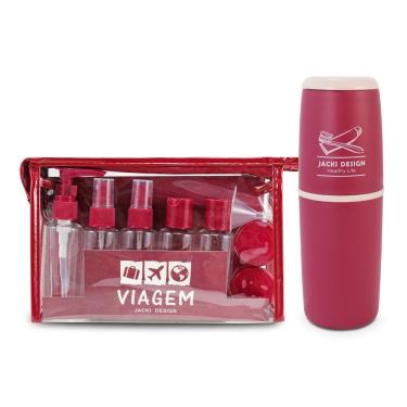 Imagem de Kit Porta Escova De Dentes + Frascos De Viagem 10 Pcs Vinho