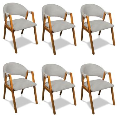 Imagem de Cadeira Sala De Jantar Em Madeira Kit 6 Yara Suede Cinza D03 - D'rossi