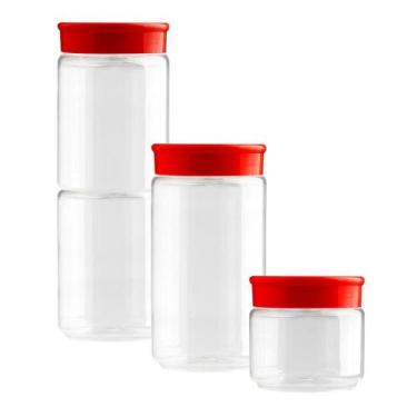 Imagem de Kit 3 Potes Porta Condimentos Temperos Empilháveis com Tampa Vermelho 